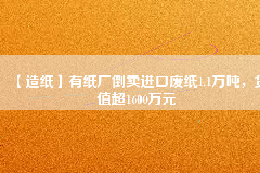 【造紙】有紙廠倒賣進(jìn)口廢紙1.1萬噸，貨值超1600萬元
