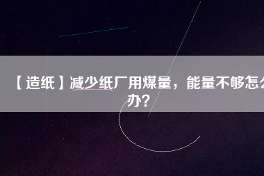 【造紙】減少紙廠用煤量，能量不夠怎么辦？
